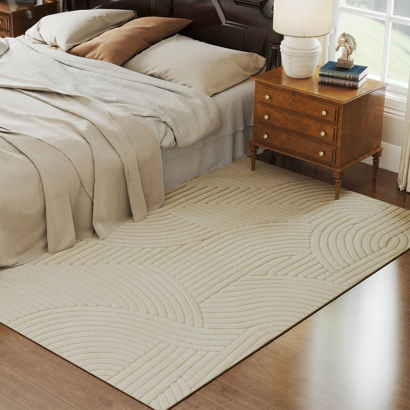 Jacquard Rug with Soft Thick Pile and Non Slip Backing for Living Room or Bedroom Cream AOSOM