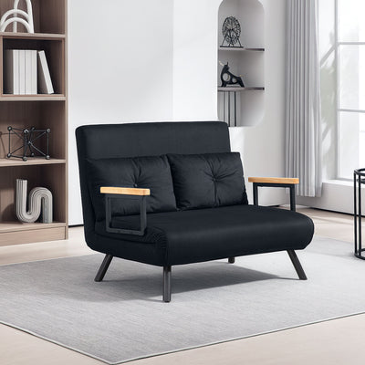Black 4 in 1 Velvet Feel Double Sofa Bed with Pillows by HOMCOM