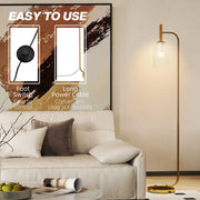 Gold Floor Lamp with Glass Shade and Foot Switch for Living Room or Bedroom by HOMCOM