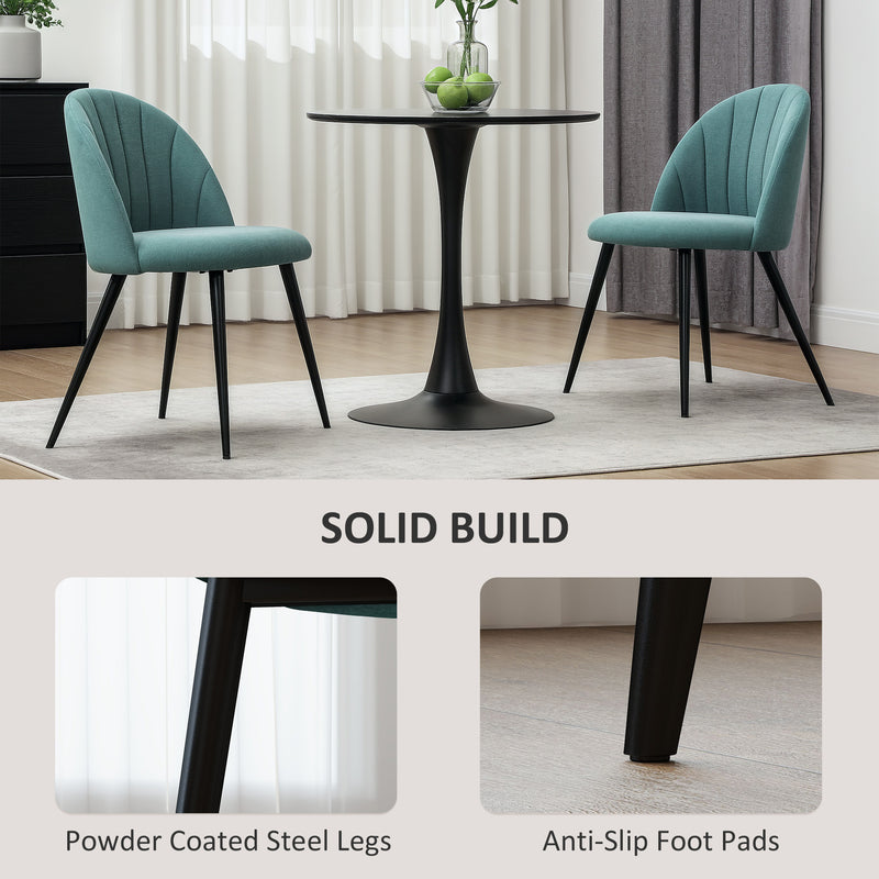 Green Velvet Dining Chairs Set of 2 with Metal Legs and Shell Backrest for Home