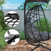 Black Rattan Double Hanging Egg Chair With Canopy and Cushions for Garden by Outsunny
