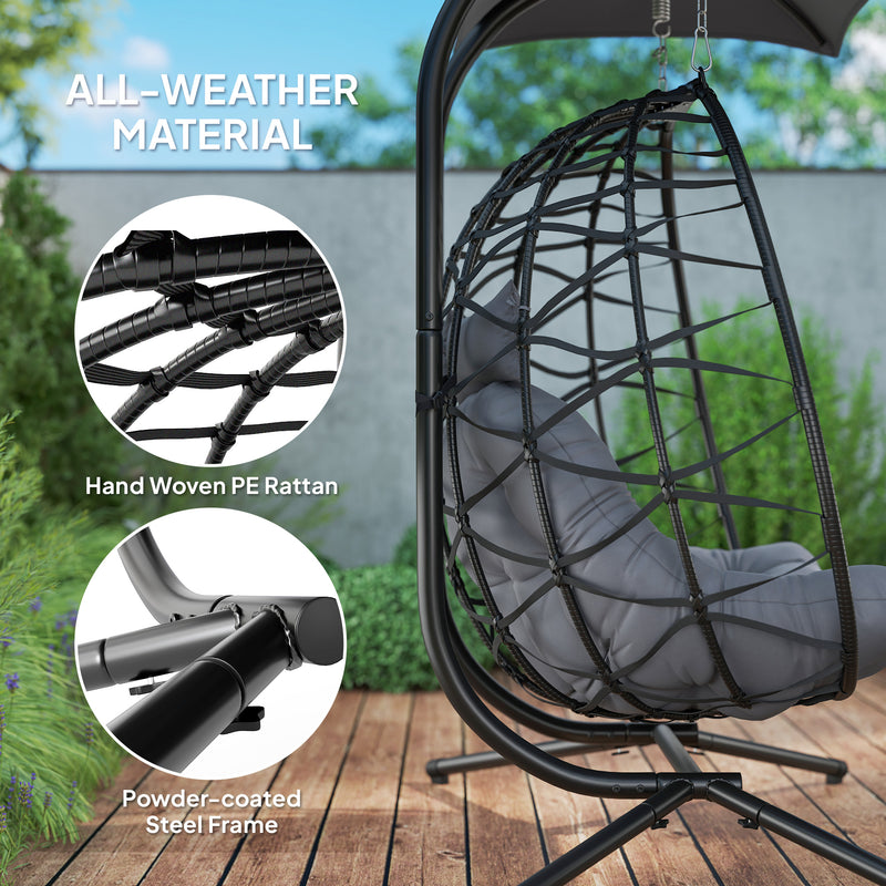 Black Rattan Double Hanging Egg Chair With Canopy and Cushions for Garden by Outsunny