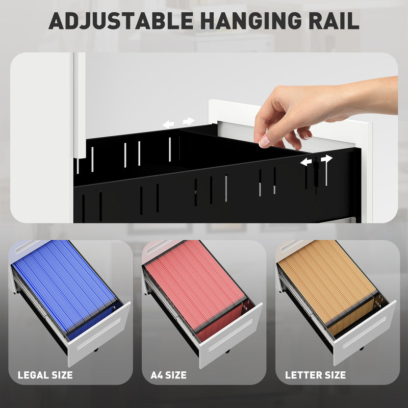 White Metal 3 Drawer Lockable Mobile File Cabinet for A4 and Legal Files by Vinsetto