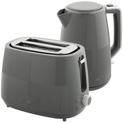 Grey 1.7L 3000W Fast Boil Cordless Kettle and 2 Slice Toaster Set with 7 Browning Levels by HOMCOM