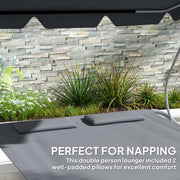 Double Outdoor Bed with Canopy Light Grey Relaxing Garden Lounger by Outsunny