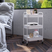 White Three Tier Steel Rolling Storage Trolley with Lockable Wheels
