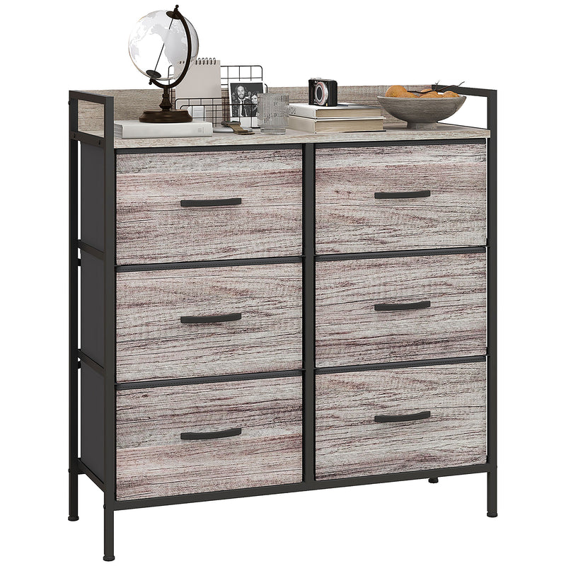 Rustic Storage Chest with Six Fabric Drawers Ideal for Bedroom or Hallway Grey Wood Effect