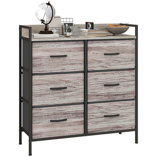 Rustic Storage Chest with Six Fabric Drawers Ideal for Bedroom or Hallway Grey Wood Effect
