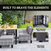 Grey 6 Seater Rattan Patio Dining Set with Cushions and Slatted Table by Outsunny