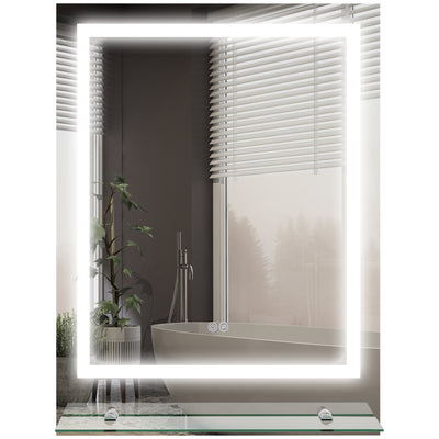 LED Bathroom Mirror with Adjustable Lights and Shelf Anti Fog Smart Touch Control White