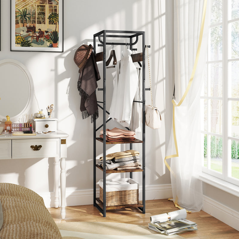 Brown Black Clothes Rack with Shelves and Hanging Rail for Storage by HOMCOM