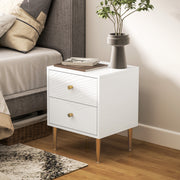 White Bedside Table with Two Drawers With Gold Legs and Knobs by HOMCOM
