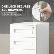 White Metal 3 Drawer Lockable Mobile File Cabinet for A4 and Legal Files by Vinsetto