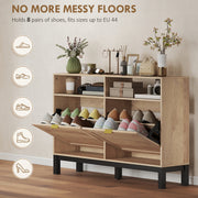 Shoe Storage Cabinet for Narrow Hallways with Flip Drawers and Open Shelves Walnut Brown AOSOM