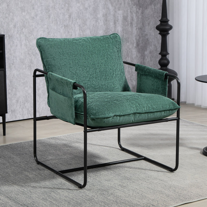 Green Minimalist Padded Accent Chair with Side Pockets by HOMCOM