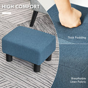 Linen Fabric Footstool Ottoman Cube With Sturdy Legs for Living Room Comfort, Blue