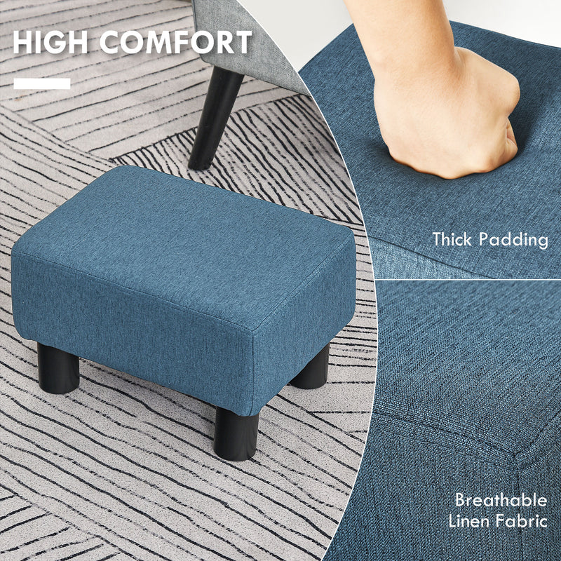 Linen Fabric Footstool Ottoman Cube With Sturdy Legs for Living Room Comfort, Blue