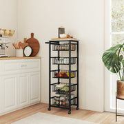 Mobile Kitchen Island with Five Storage Baskets and Lockable Wheels for Easy Movement Grey Black