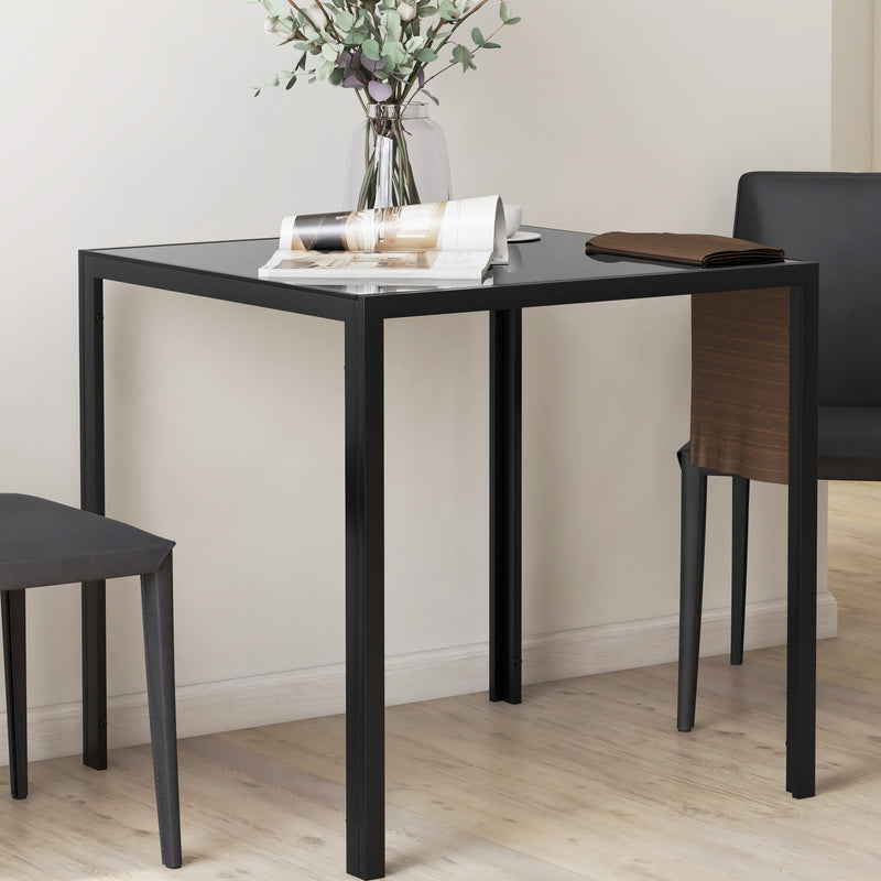 Square Glass Dining Table for Small Kitchens or Dining Rooms Seats 2 to 4 Black AOSOM