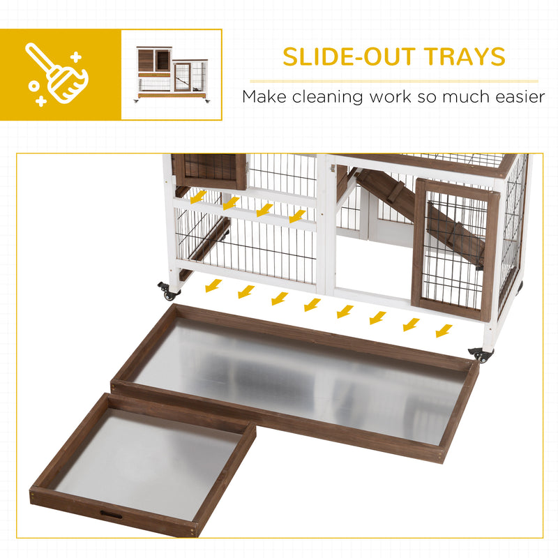 Two Tier Rabbit Hutch with Wheels for Indoor or Outdoor Use Pet Cage, Brown