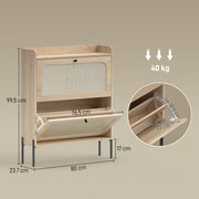 Boho Slim Shoe Cabinet for Narrow Hallways with 2 Flip Drawers and Adjustable Shelves Oak Black Homcom