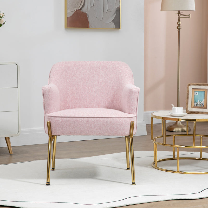 Set of 2 Accent Armchairs with Padded Seats and Gold Legs for Living Room Pink AOSOM