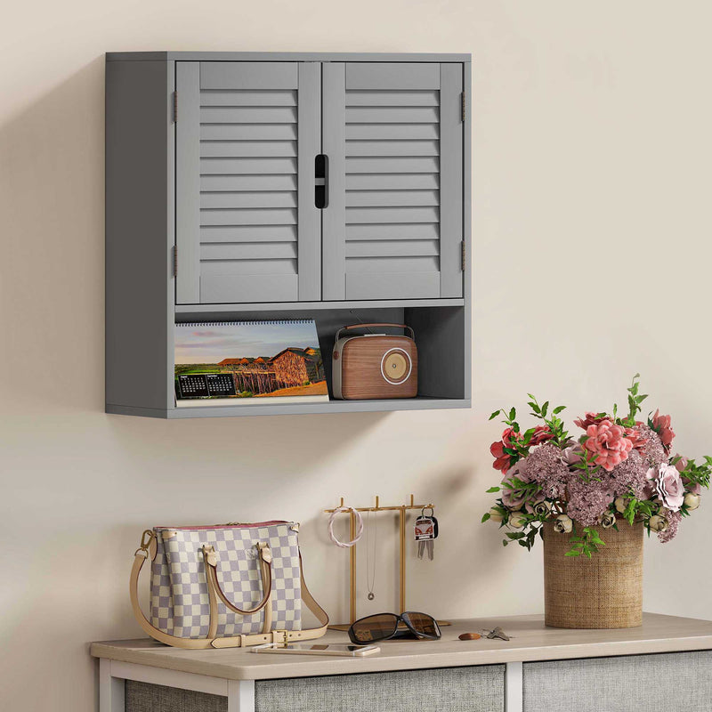 Wall Mounted Bathroom Cabinet With Adjustable Shelves For Organised Storage Grey AOSOM