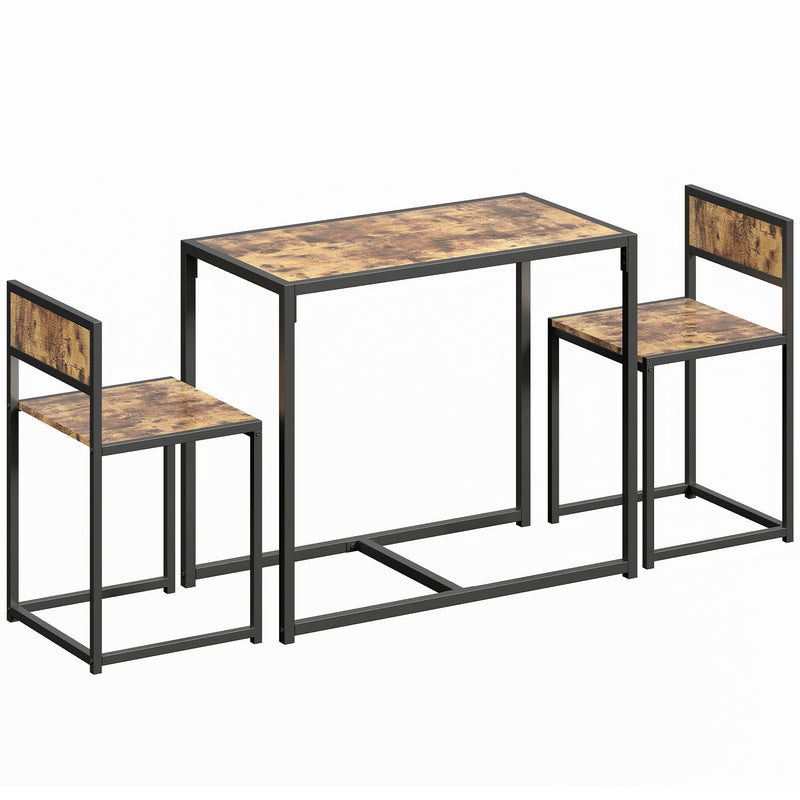 3pc Wooden Dining Table and Stool Set for Small Spaces - Ideal For Dining or Study Desk Use, Rustic Brown