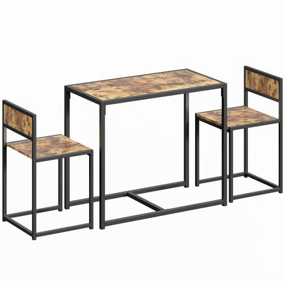 3pc Wooden Dining Table and Stool Set for Small Spaces - Ideal For Dining or Study Desk Use, Rustic Brown Homcom