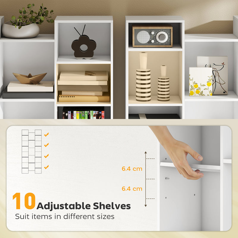 Tall 21 Compartment Storage Bookshelf Ideal for Home Office or Living Room, White