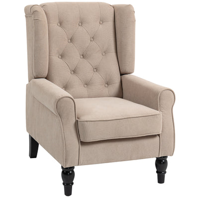 Wingback Accent Chair Upholstered with Button Tufting for Lounge or Bedroom Comfort Beige