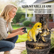 Garden Water Fountain with LED Lights for Calming Sounds and Relaxing Outdoor Spaces Rustic Brown AOSOM