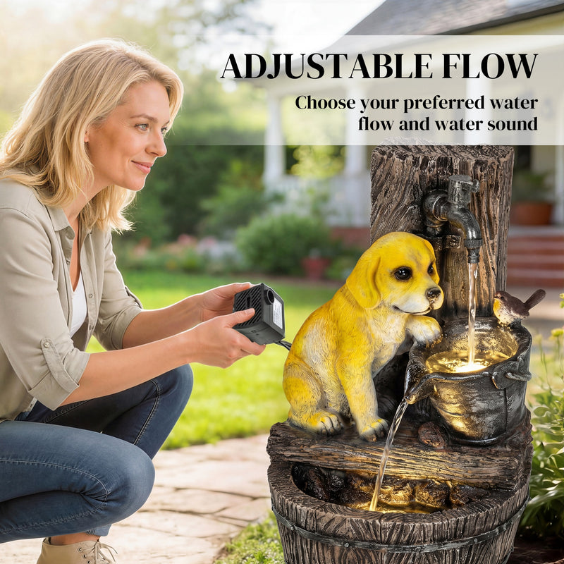 Garden Water Fountain with LED Lights for Calming Sounds and Relaxing Outdoor Spaces Rustic Brown AOSOM
