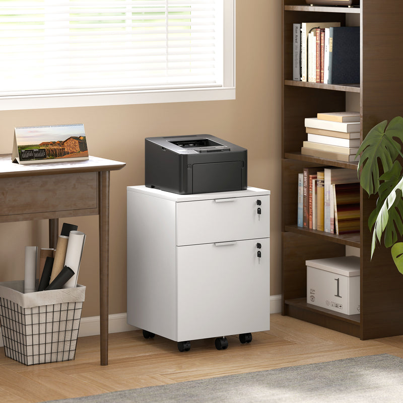Lockable 2 Drawer Office Filing Cabinet with Wheels For Home or Office, 42W x 40D x 60H cm Homcom
