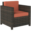 Rattan Garden Armchair With Cushion For Outdoor Relaxing Patio Seating Mixed Brown Orange Outsunny