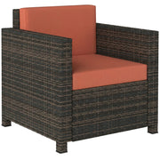 Rattan Garden Armchair With Cushion For Outdoor Relaxing Patio Seating Mixed Brown Orange Outsunny