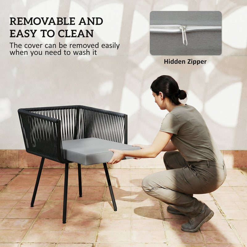 4 Seater Rattan Patio Dining Set with Cushions and Easy Clean Table Light, Grey