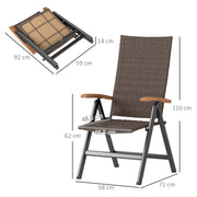 2 Piece Foldable Outdoor Dining Chairs with Armrests and High Backrest for Garden and Camping Brown Rattan by Outsunny