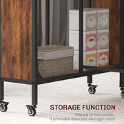 Industrial Style Extendable Drop Leaf Dining Table for 6 People with Storage Shelf Rustic Brown Black