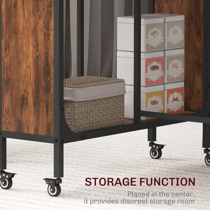 Industrial Style Extendable Drop Leaf Dining Table for 6 People with Storage Shelf Rustic Brown Black