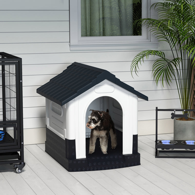 Plastic Dog Kennel with Ventilated Windows Ideal for Small Dogs in Garden or Patio Grey