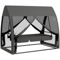 Grey 3 Seater Garden Swing Chair Converts to Bed with Curtains and Canopy for Shade
