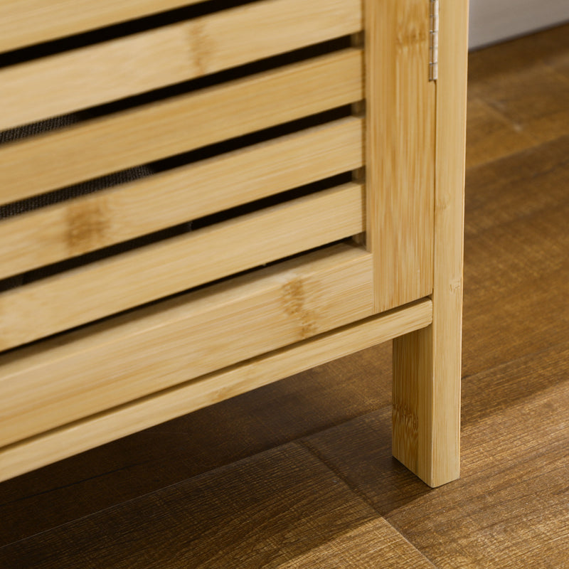 Bamboo 3 Door Shoe Storage Cabinet With 8 Shelves For Organised Hallway Storage, Natural Wood Finish, Holds 16 Pairs, UK Size 11