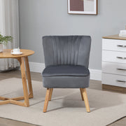 Set of 2 Velvet Accent Chairs with Padded Curved Back and Wood Legs for Living Room Grey