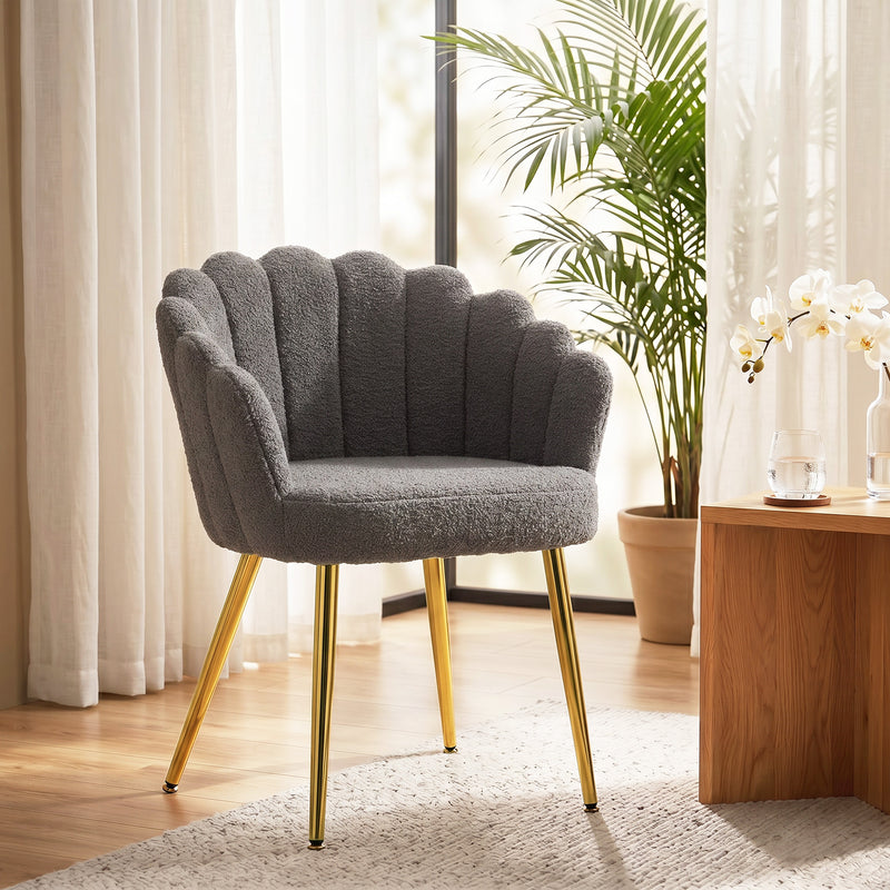 Accent Chair for Bedroom or Lounge with Soft Faux Lamb Wool and Petal Back Grey