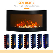 Slimline Wall Mounted Electric Fireplace with Curved Glass and 7 Colour LED Lights