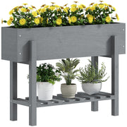 Grey Wooden Two Tier Raised Garden Planter for Flowers and Herbs by Outsunny
