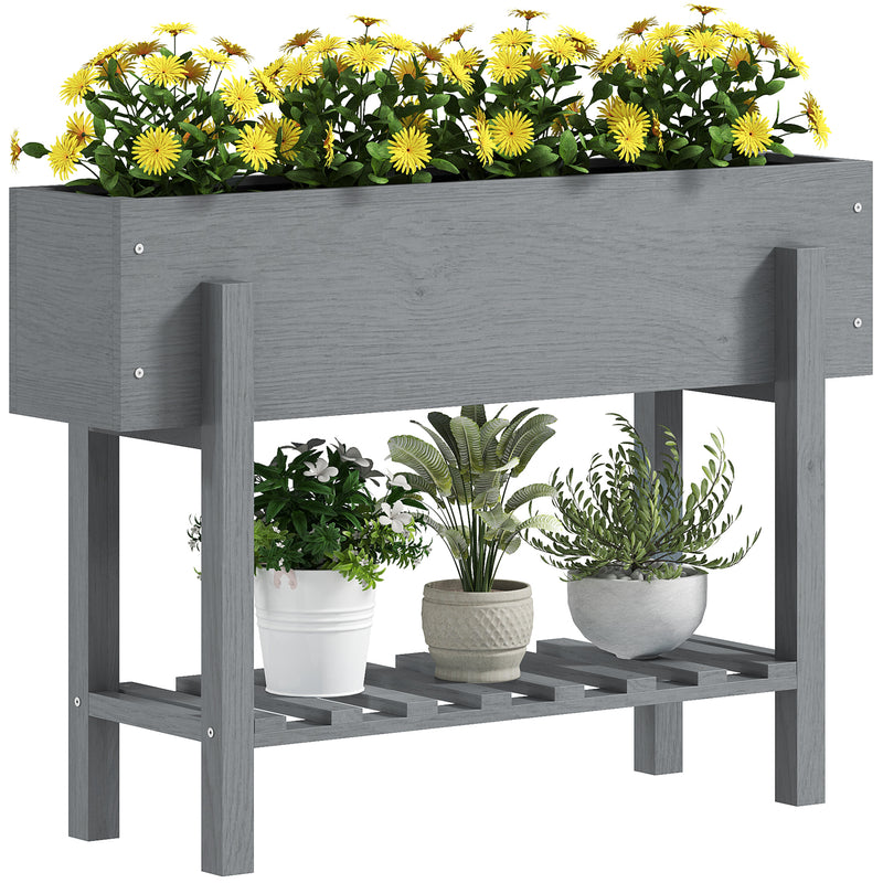 Grey Wooden Two Tier Raised Garden Planter for Flowers and Herbs by Outsunny