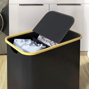 Black 80L Collapsible Double Laundry Basket With Lid and Handles by HOMCOM