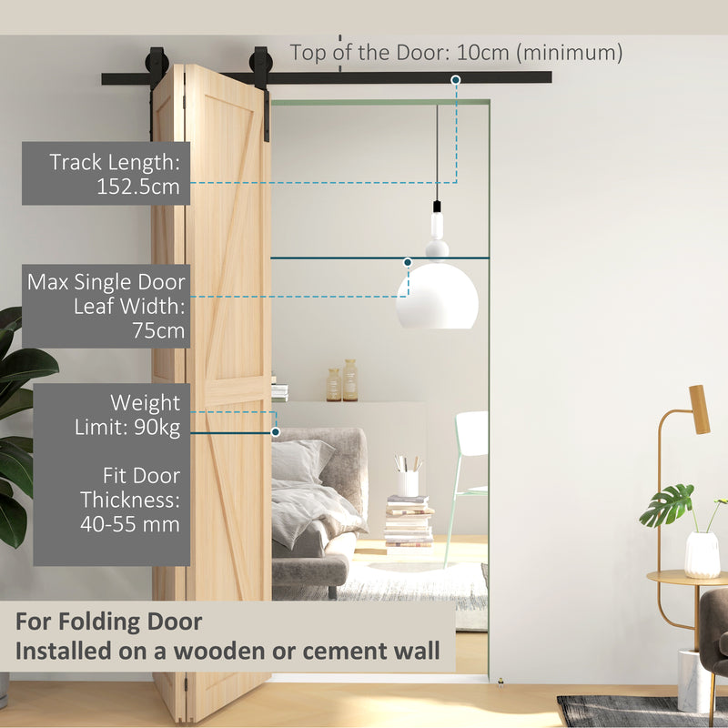 Sliding Door Track Kit for Folding Doors Space Saving Hardware for Home Black